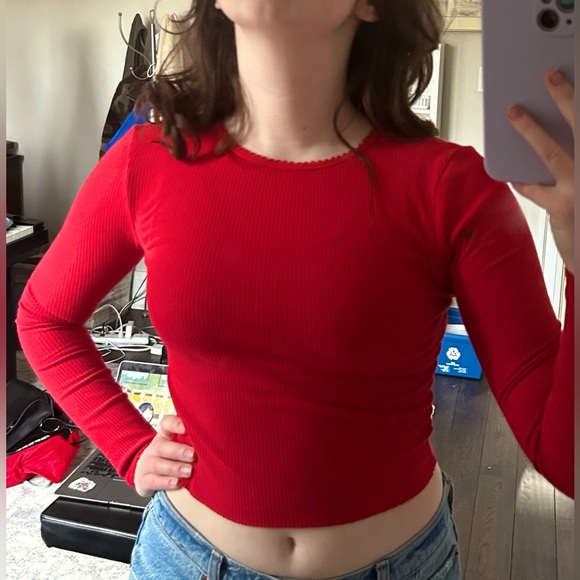 Red long sleeved Topshop shirt - Picture 1 of 3